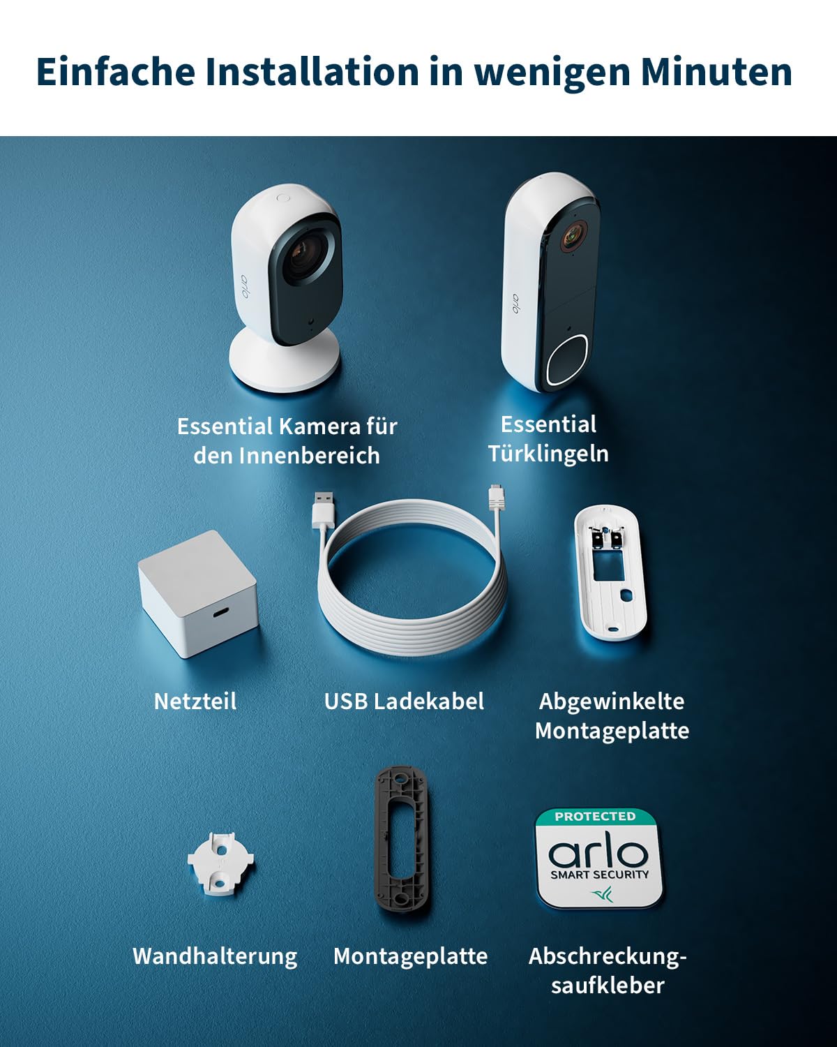 Arlo Kabellose HD Video-Türklingel & 2K Überwachungskamera für den Innenbereich – Smart Home Schutz für Familie & Haustiere, Nachtsicht, Bewegungserkennung, Zwei-Wege-Audio, kompatibel mit Alexa