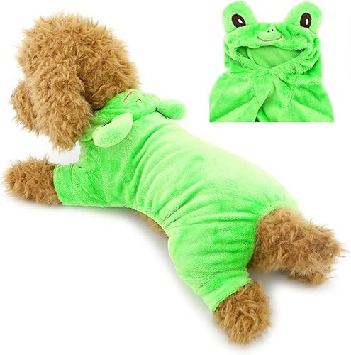 Ranphy Disfraz de Halloween de perro y gato pequeño, ropa de rana, traje para cachorro, pijama acogedora para mascotas, sudadera con capucha de