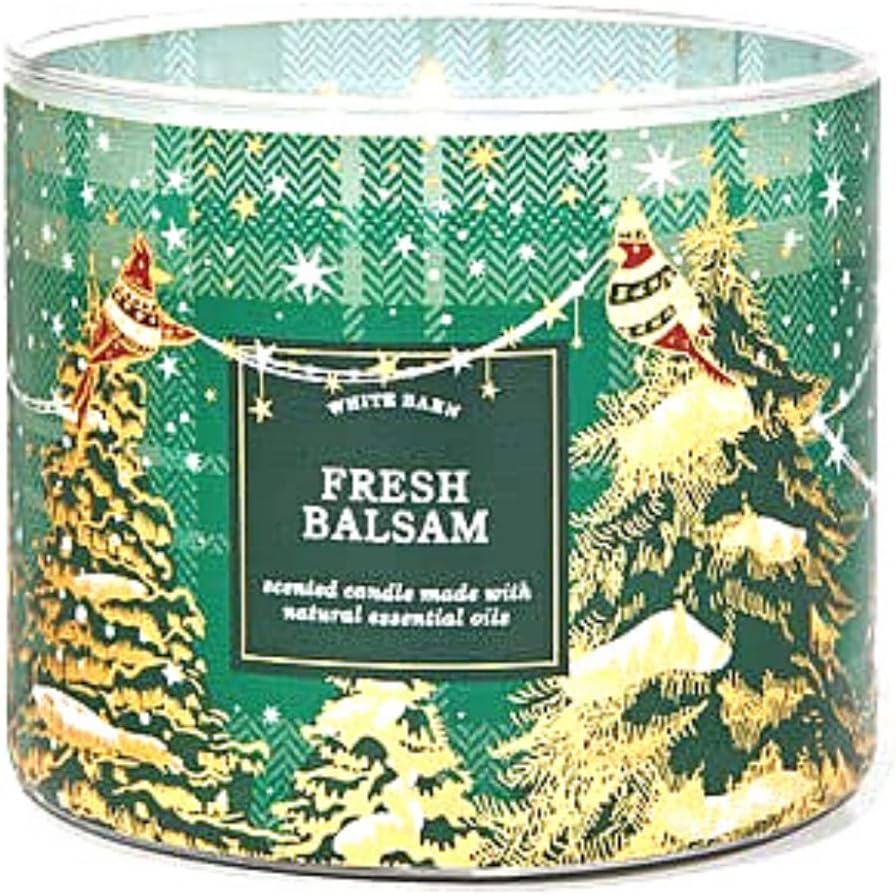 Bath & Body Works, White Barn 3-Wick Candle w/Essential Oils - 14.5 oz - 2021 Christmas & Winter Scents! (Fresh Balsam)