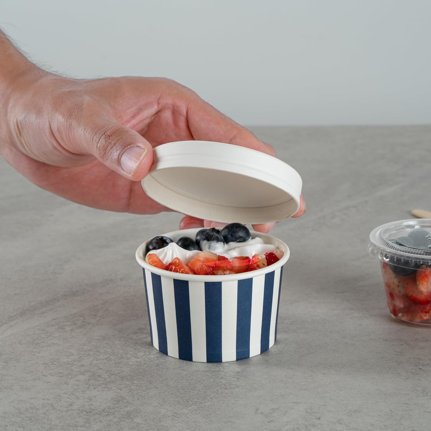Coppetta 3-Ounce Dessert Cups, 200 Disposable Ice Cream Cups - Lids Sold Separately, Sturdy, Blue And White Paper FroYo Bowls, Striped, For Hot And Cold Foods, Perfect For Gelato - Restaurantware