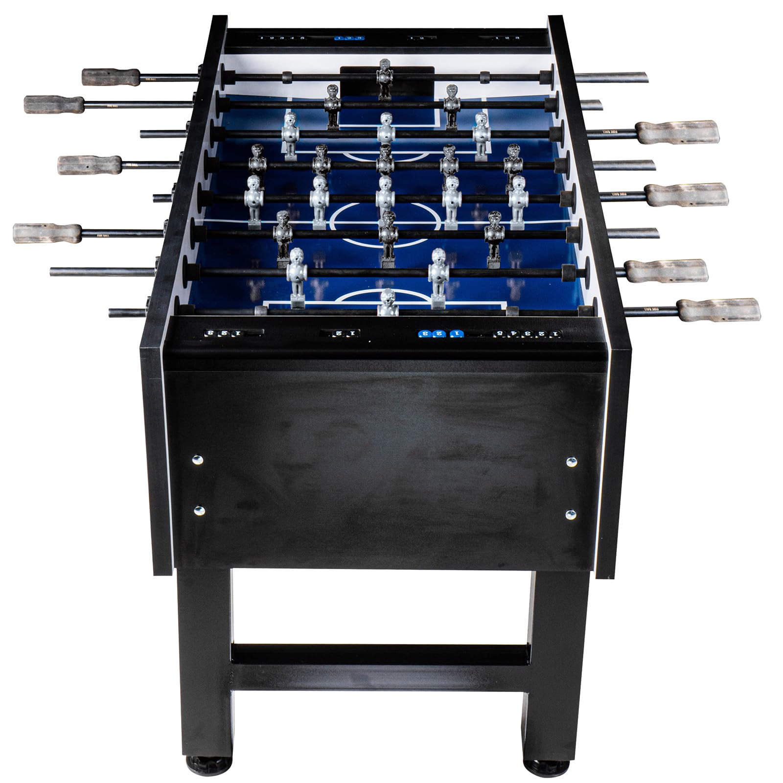 Fußball Tischkicker Turnier Fireball blaues Spielfeld Figuren Grau Weiss 95kg