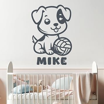 Dog Wall Stickers - Puppy Wall Decals with Personalized Name - Custom Name Wall Decals for Kids - Nursery Wall Decal with Custom Name