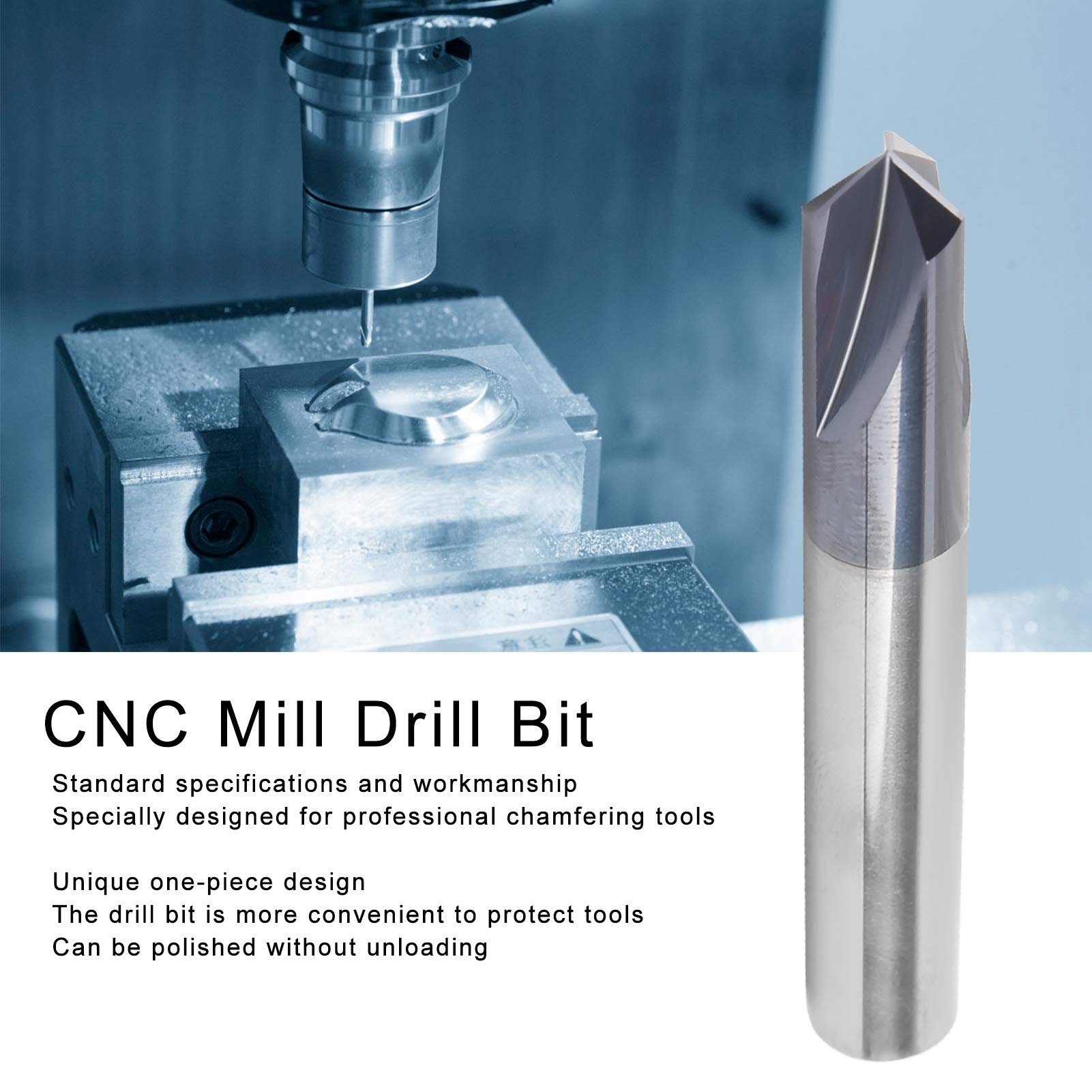 Wiertło z 3 Rowkami do Fazowania ze Stali Wolframowej Frez do Fazowania 120 Stopni 6 Jednoczęściowa Konstrukcja Frezowania CNC Grawerowanie Aluminium Miedź Mechanicy (D10*120°*75L)