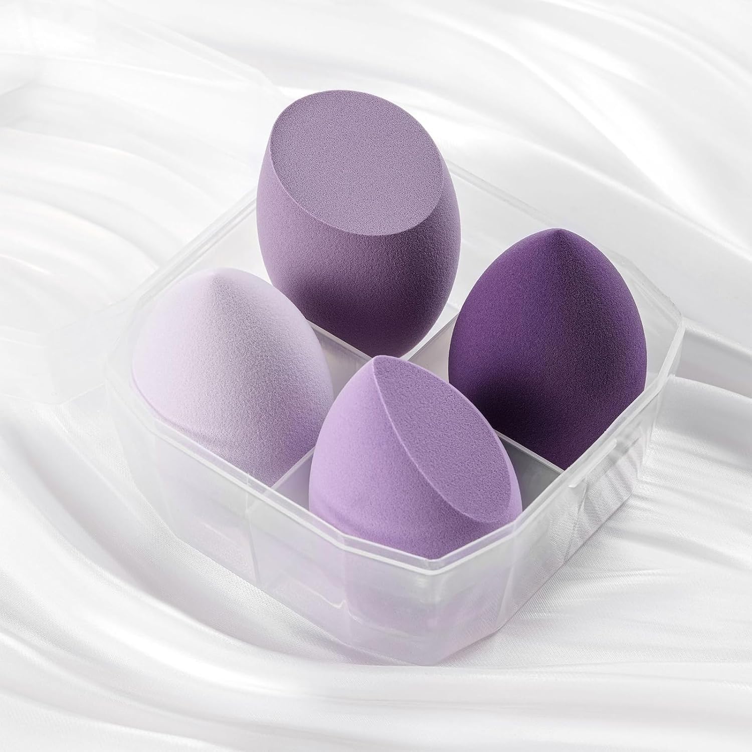 4 Pcs Makeup Sponge Set with Storage Case, Vegan & Cruelty-Free, Purple