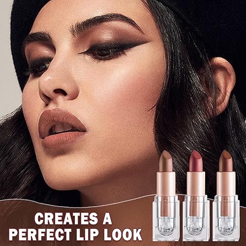 Miniatura 8 de IONSGAKO Juego de 3 pintalabios mate nude mate, brillo de labios de terciopelo, no se decolora, no se decolora, no pegajoso, lápiz labial mate,