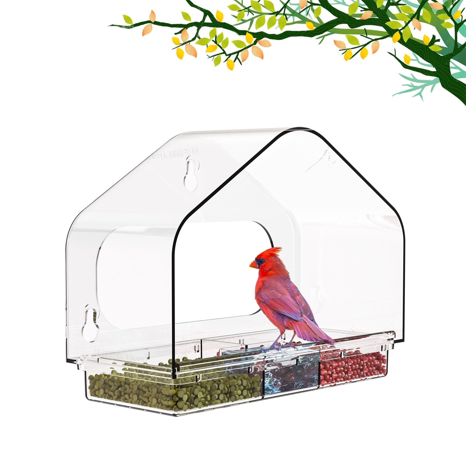 Window Bird Feeder,Powerful Suction Cups,House Bird-Watching Windows,Squirrel Proof Bird Feeder,Drainage Hole,Removable Tr...
