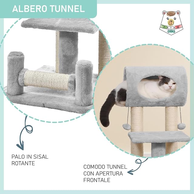 Foto 5 de 7 de PATAM Árbol rascador de sisal Natural con túnel de casa y Juego, Base Reforzada, fácil Montaje, Ideal…