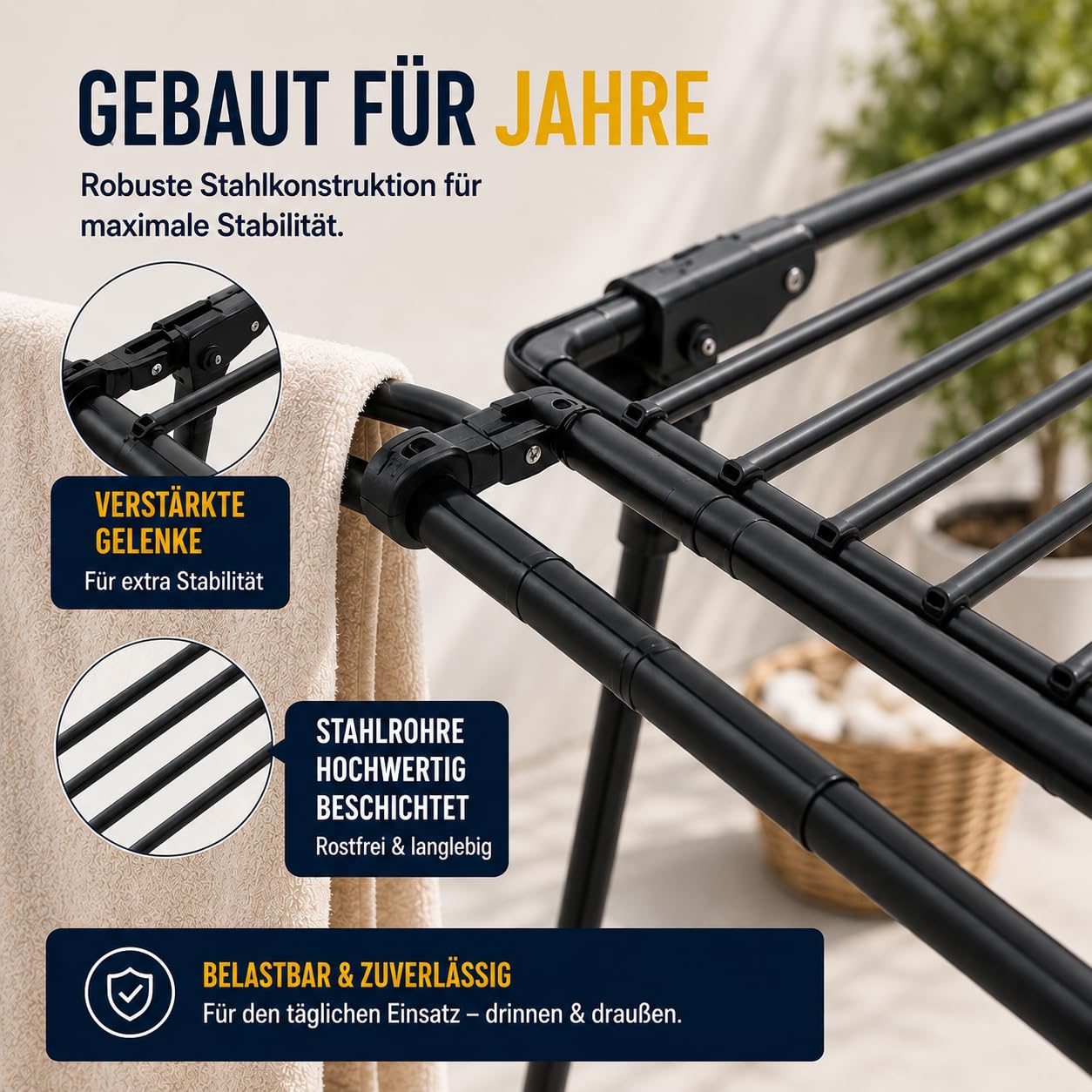 STAHLMANN Wäscheständer ausziehbar 25M Trockenfläche XXL Made in EU schwarz mit Klemmen
