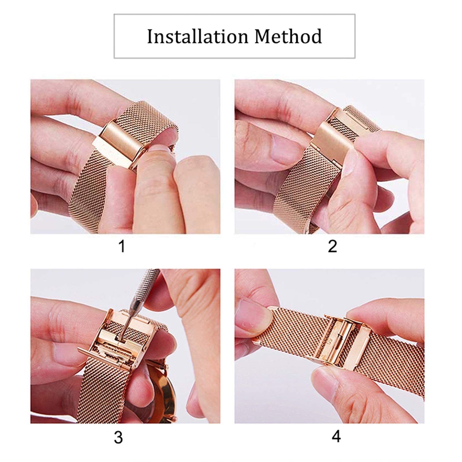 Bracciale con Cinturino di Ricambio in Maglia di Acciaio Inossidabile 304 con Cinturino per Orologio da 18 mm, 20 mm e 22 mm
