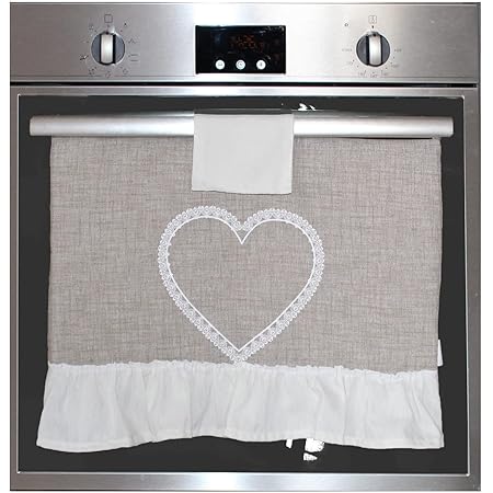 Copriforno Cuore Ricamato - 40x45 Cm, Tessuto Poliestere, Beige Grigio, Per Cucina - Foto 3