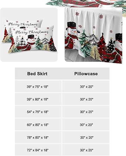 Miniatura 6 de Juego de sábanas de falda de cama de Navidad, 1 sábana y 2 fundas de almohada, falda de cama tamaño matrimonial de 18 pulgadas de caída, muñeco de