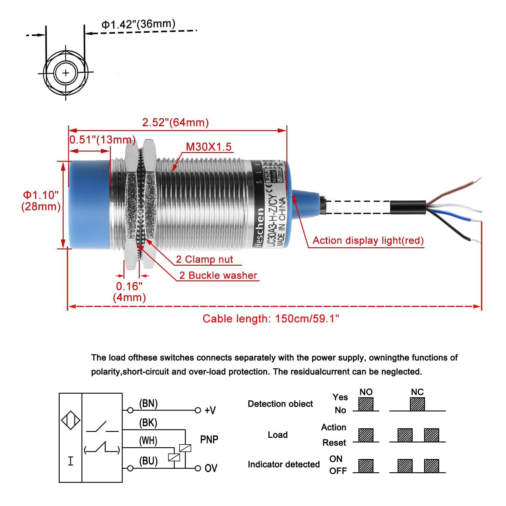 Heschen M30 Capacitive Proximity Sensor Switch No Shield