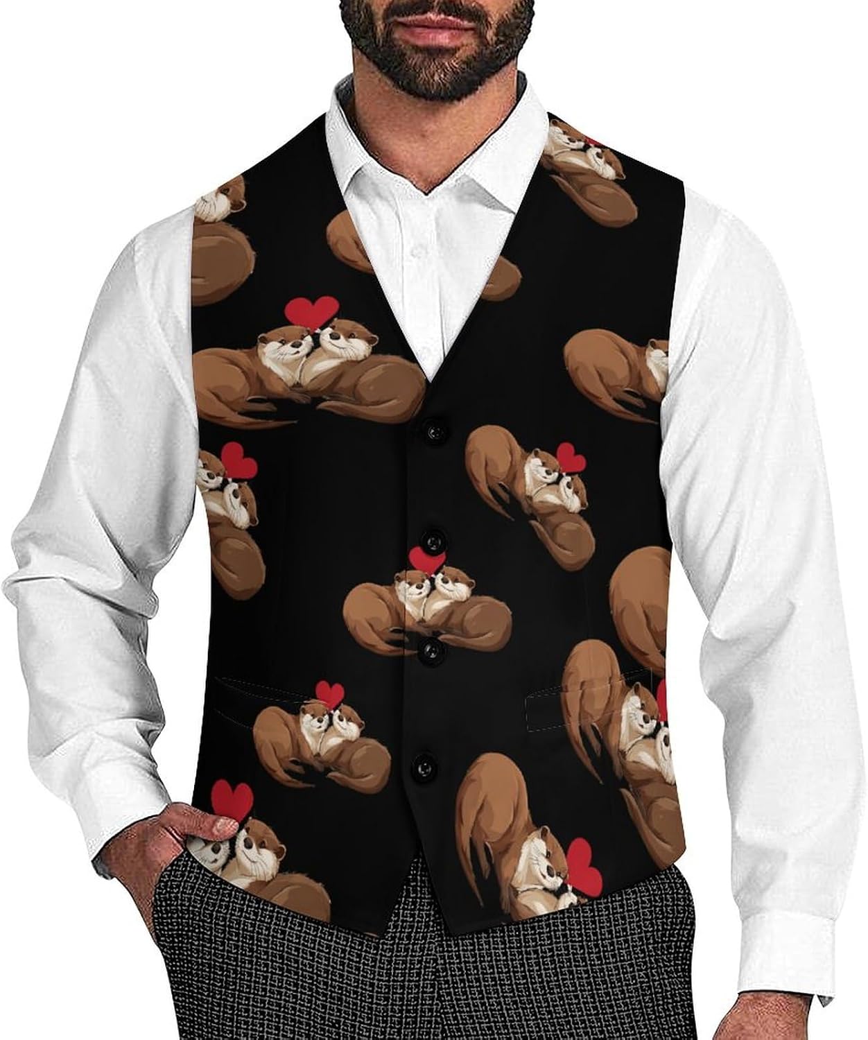 Otter Love Couple Men's Suit Vest Formal Vests Casual Dress Fit Waistcoat Casual Tuxedo for Business
