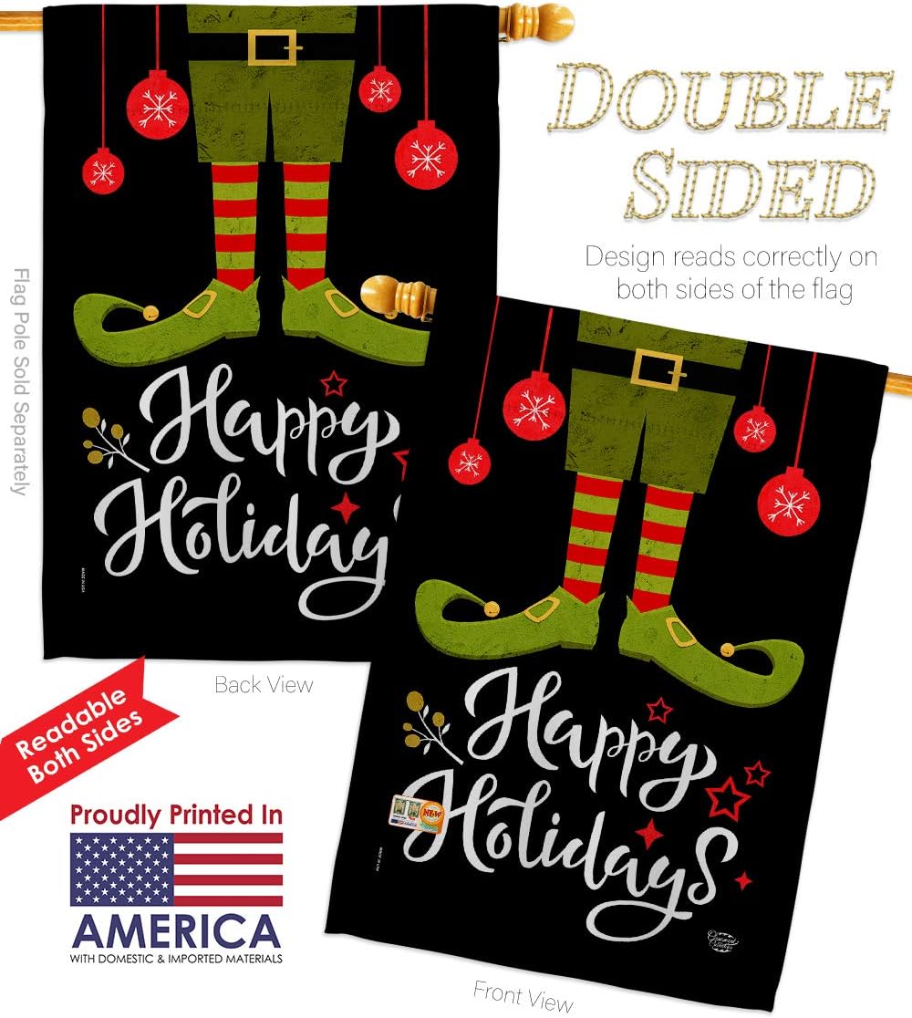 Elf Happy Holidays House Flag Wintertime Christmas Santa Marry Xmas Present Reindeer Season Snow Small Decorative Gift Yard Banner Double-Sided Made In USA 28 X 40