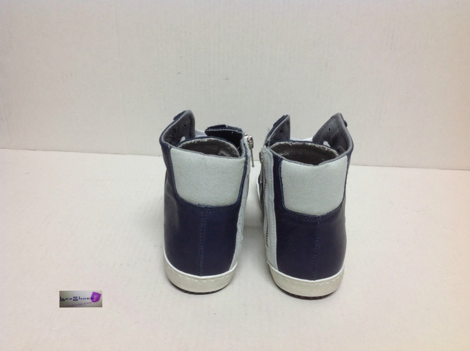 VIA CONDOTTI Scarpe Sneakers Alte Uomo Pelle Blu Ghiaccio Made in Italy Bicolor