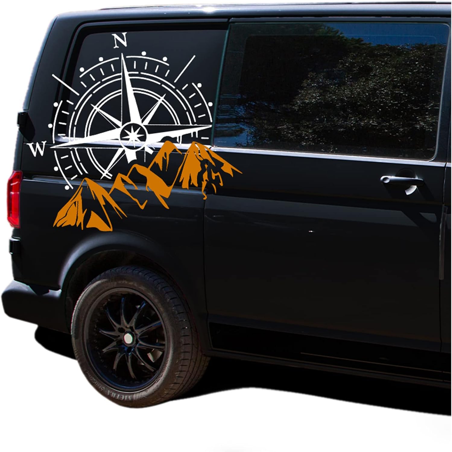 KX072 KX073 Autosticker, kompas Sport Mountains 60 x 56 cm, windroos, sticker, folie voor auto, caravan, aanhanger, zelfklevend, autoaccessoires (kompas wit, bergen wit