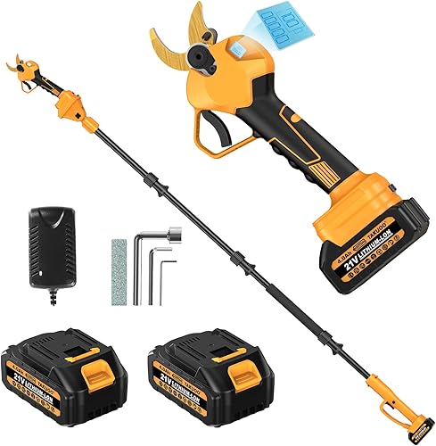 Tijeras de Podar con Pértiga 2 en 1 Inalámbricas, Tijeras de Podar Eléctricas de 1.6" de Diámetro de Corte con Pértiga de Extensión, Podadora a