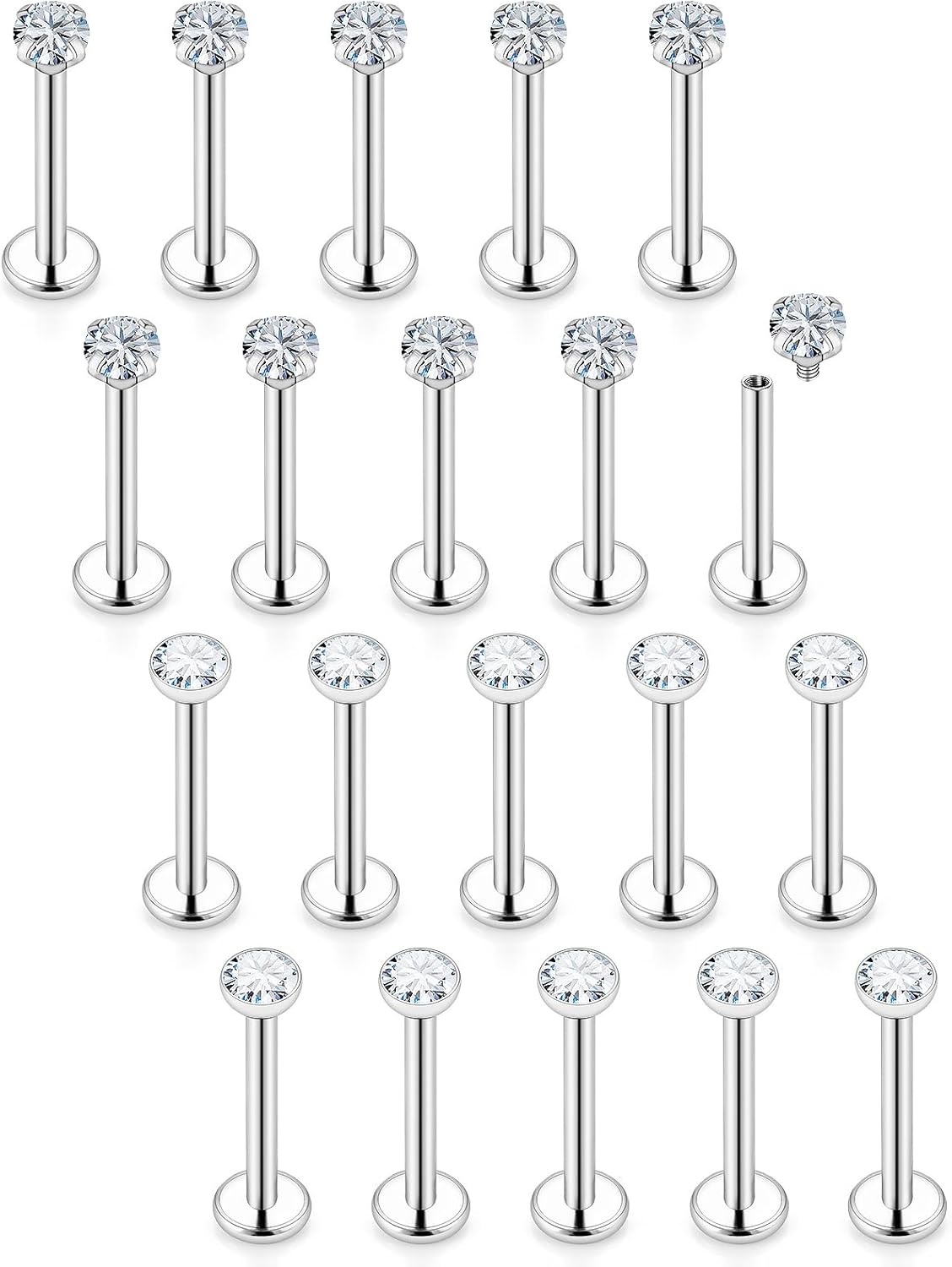 16G Internal Thread Flat Back Earrings Nose Studs 316L Surgical Steel Medusa Labret Monroe Lip Ring Tragus Forward Helix Conch Cartilage Lobe Earrings Stud Piercing Jewelry For Women Men