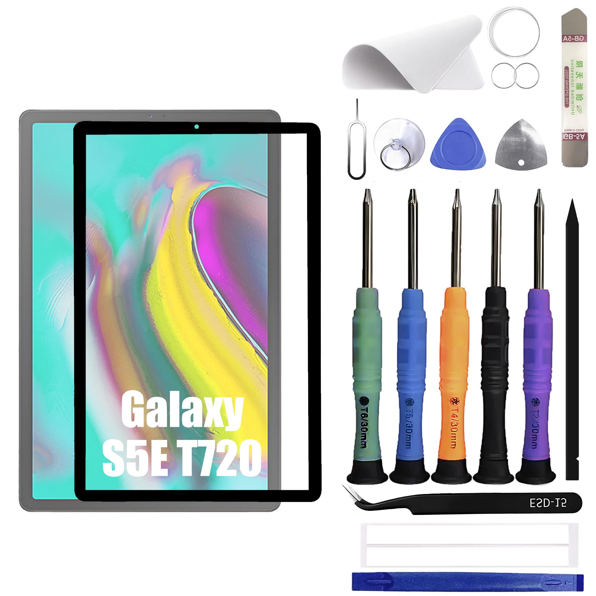 Kit de réparation d'écran en verre avant compatible avec Samsung Galaxy Tab S5e + OCA (pas d'écran LCD ni numériseur tactile)