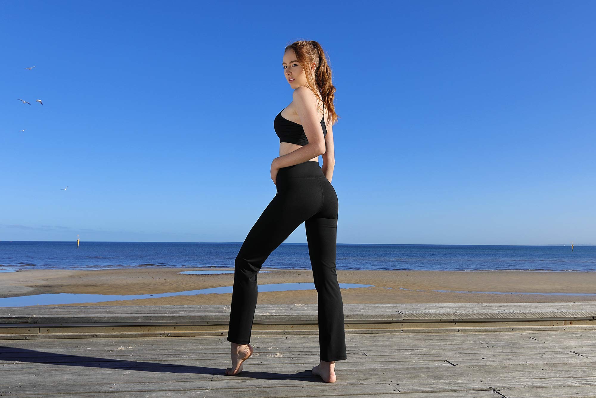 icyzone Pantaloni da Donna Sportivi Dritto,Larga Pantaloni da Tuta Vita Alta con Tasca Pantaloni Yoga Fitness Pilates