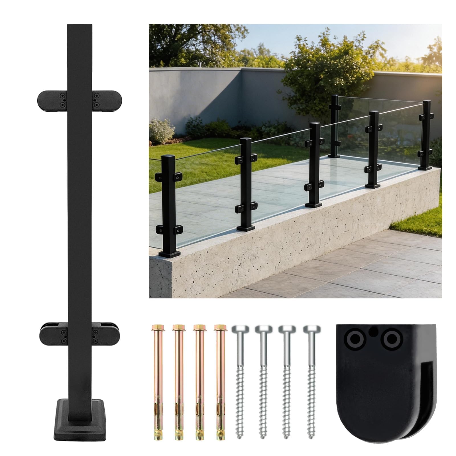 Poteau balustrade en verre noir pour sécuriser un grenier et un escalier intérieur