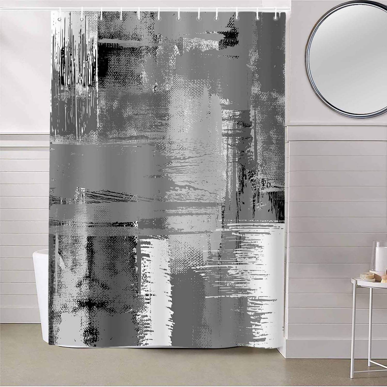 Contemporary Grey Shower Curtain Set with Hook 66" x 72",Washable Cloth Polyester Fabric Shower+Curtain,Waterproof Bath Curtains for Bathroom,Showers,Bathtubs Abstract Black Grey White Street Art