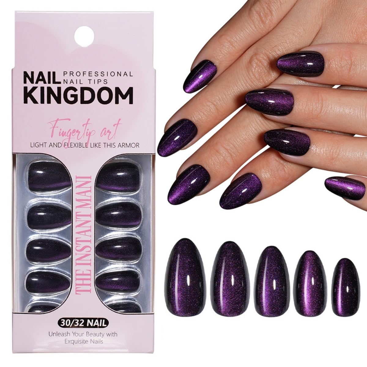 Purple Cat Eye Press on Nails - Glossy Chrome Designs
