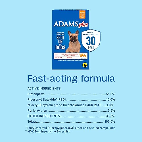 Miniatura 9 de Adams Además de prevención de pulgas y garrapatas para perros de 15 a 30 libras, 12 semanas y mayores, suministro para 3 meses, mata pulgas, huevos