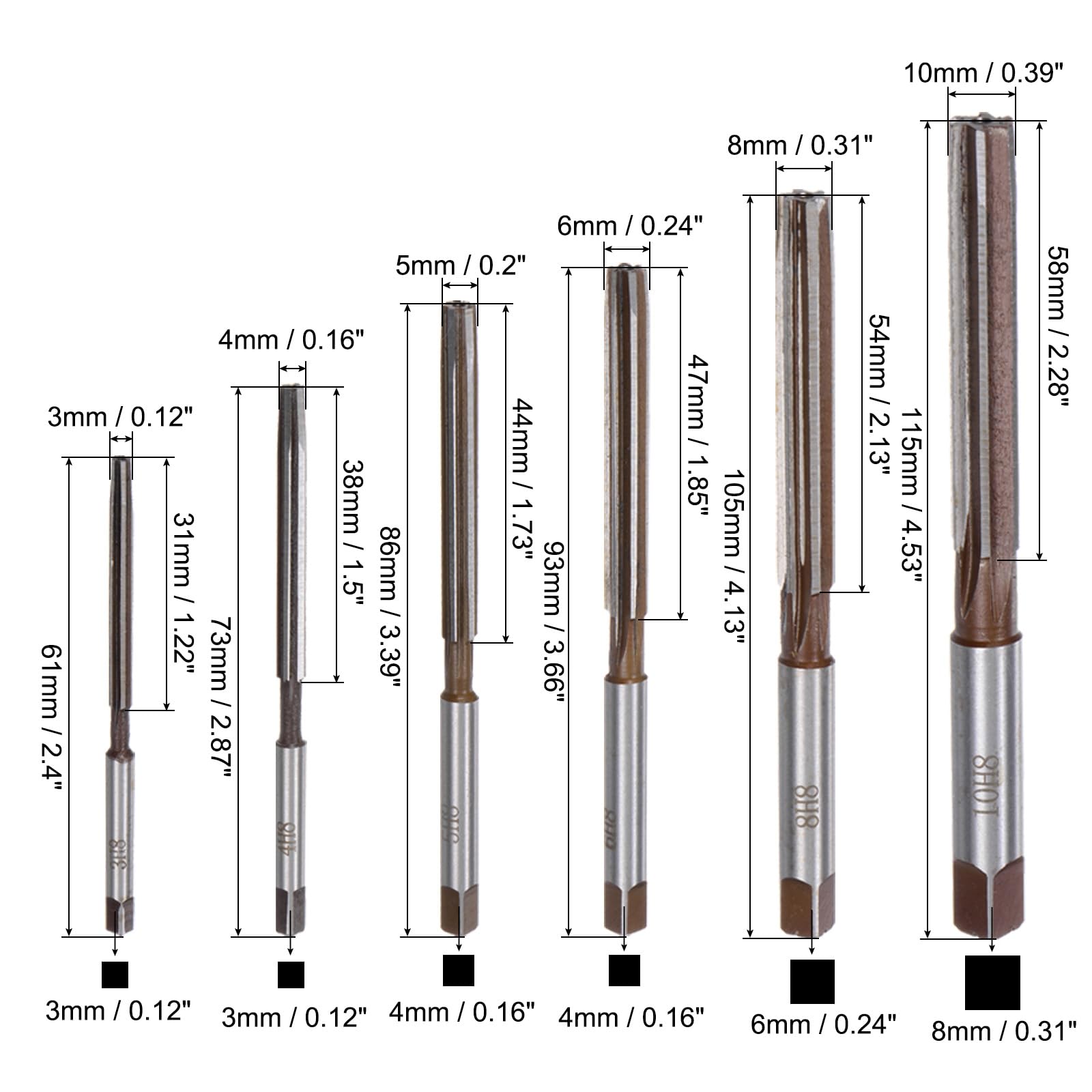 QUARKZMAN 11-teiliges Handreibahlen-Set 3 mm-20 mm, H8, Metrische Reibahle Reibahlen-Bohrer aus legiertem Stahl, Stahlschneidwerkzeug