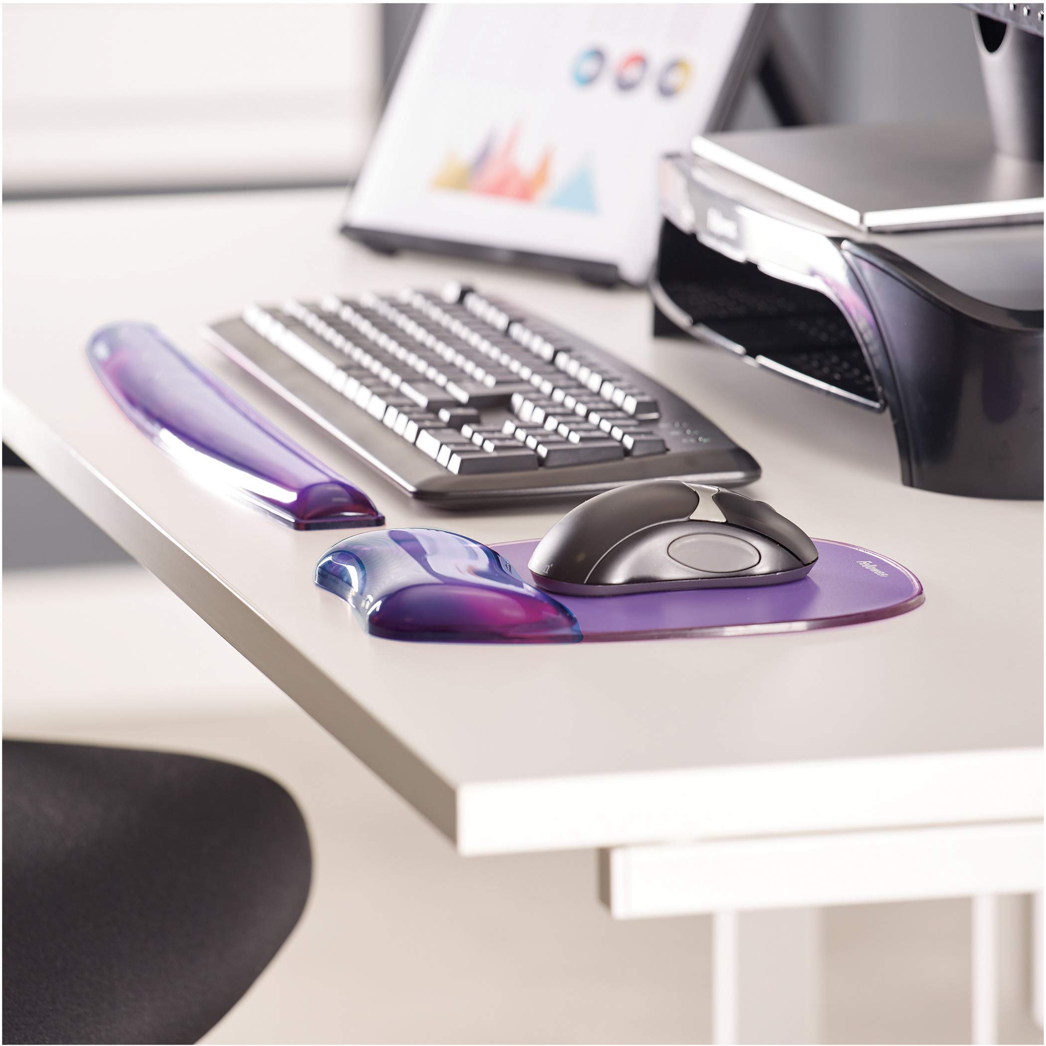 Fellowes 91437 Repose-poignets ergonomique pour clavier Crystal Gel Violet & - 91477-72 - Gel Crystal - Repose-Poignet Gel - Lilas - Lot de 4