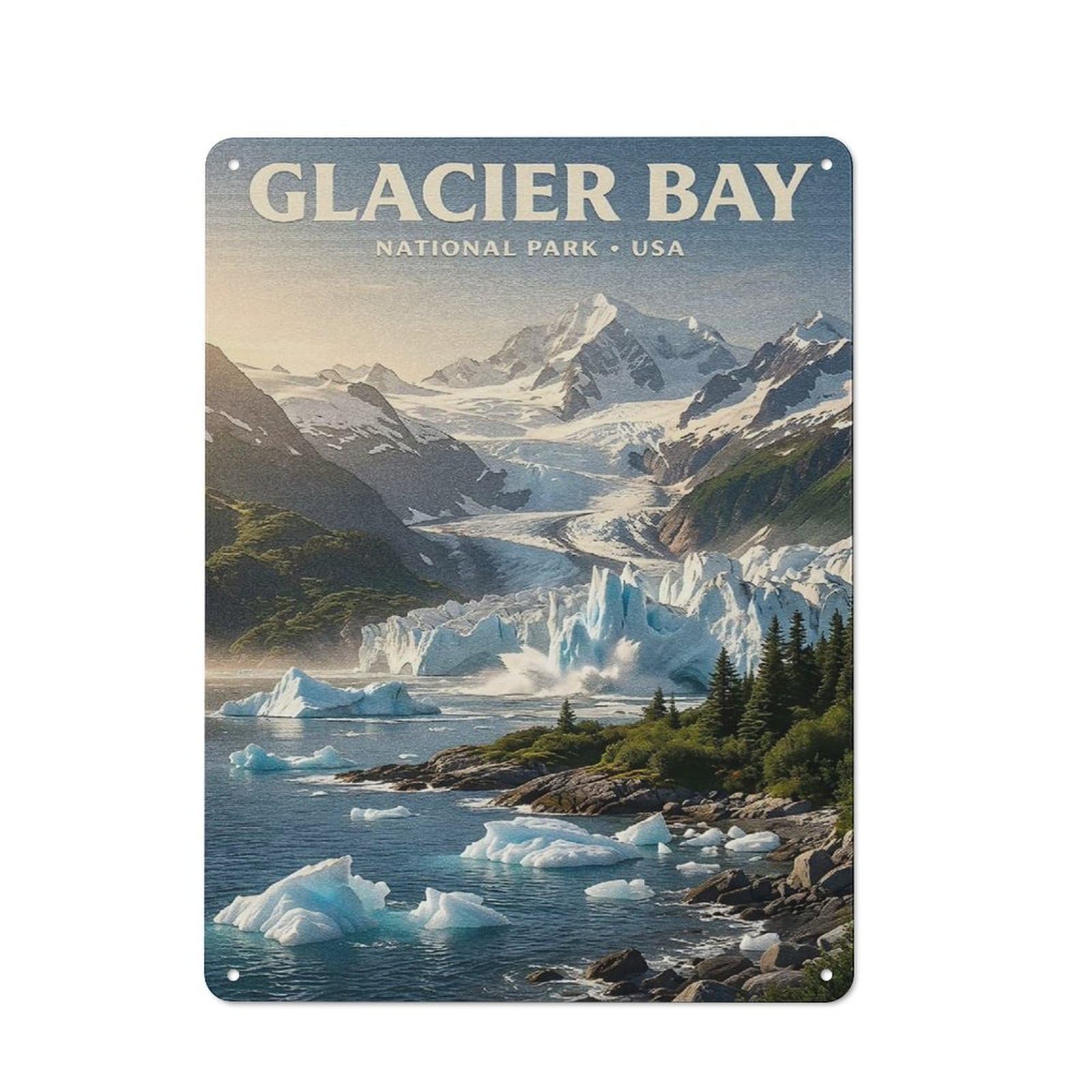 Junmoney Style-23 Understated Glacier Bay National Park Metal Wall Plaque 40X30cm, Creative Space Decor For Office, Study, Studio Or Hallway