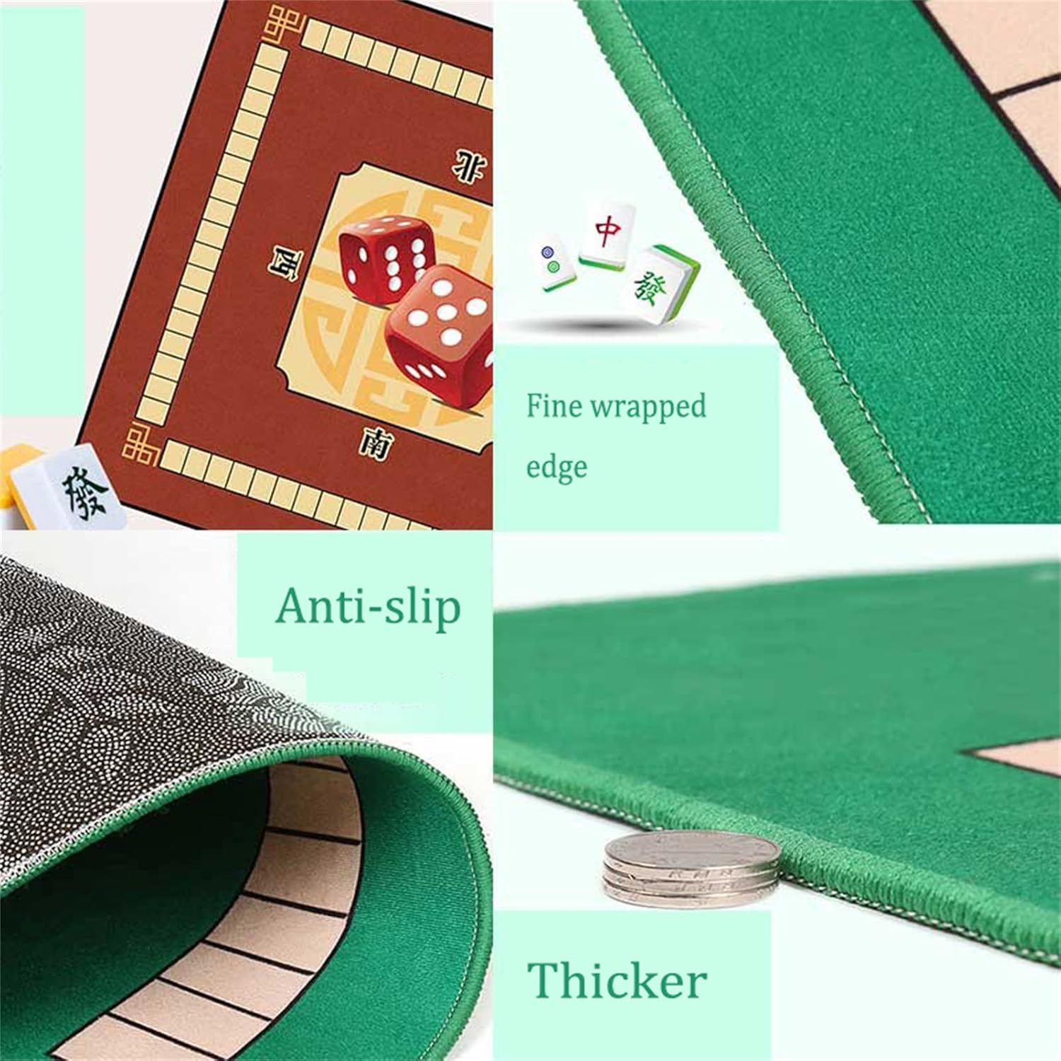 Mahjong Table Cover Mat Anti-Slip Slient Mahjong Dominos Poker Paigow Card Game Mat Tablecovers Table Top Mats 31.5 * 31.5in(80 * 80cm)… (Brown)