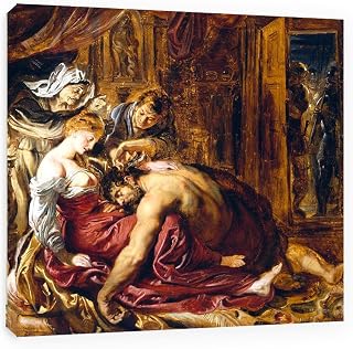 JZSDGB Peter Paul Rubens Prints.Framed Famous Paintings Print on Canvas.Reproduction On Canvas.‘Samson and Delilah’Poster.Classic Canvas Wall Art Religion Pictures 20x20cm(9x9in)