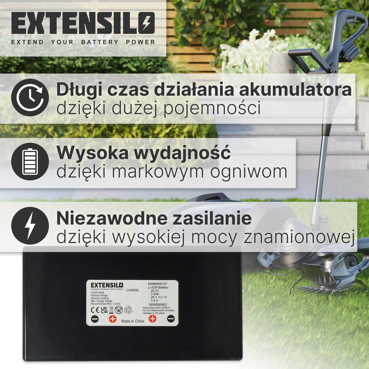Akumulator kompatybilny z kosiarką Agro R800Li (3400 mAh, 25,2 V, litowo-jonowa)