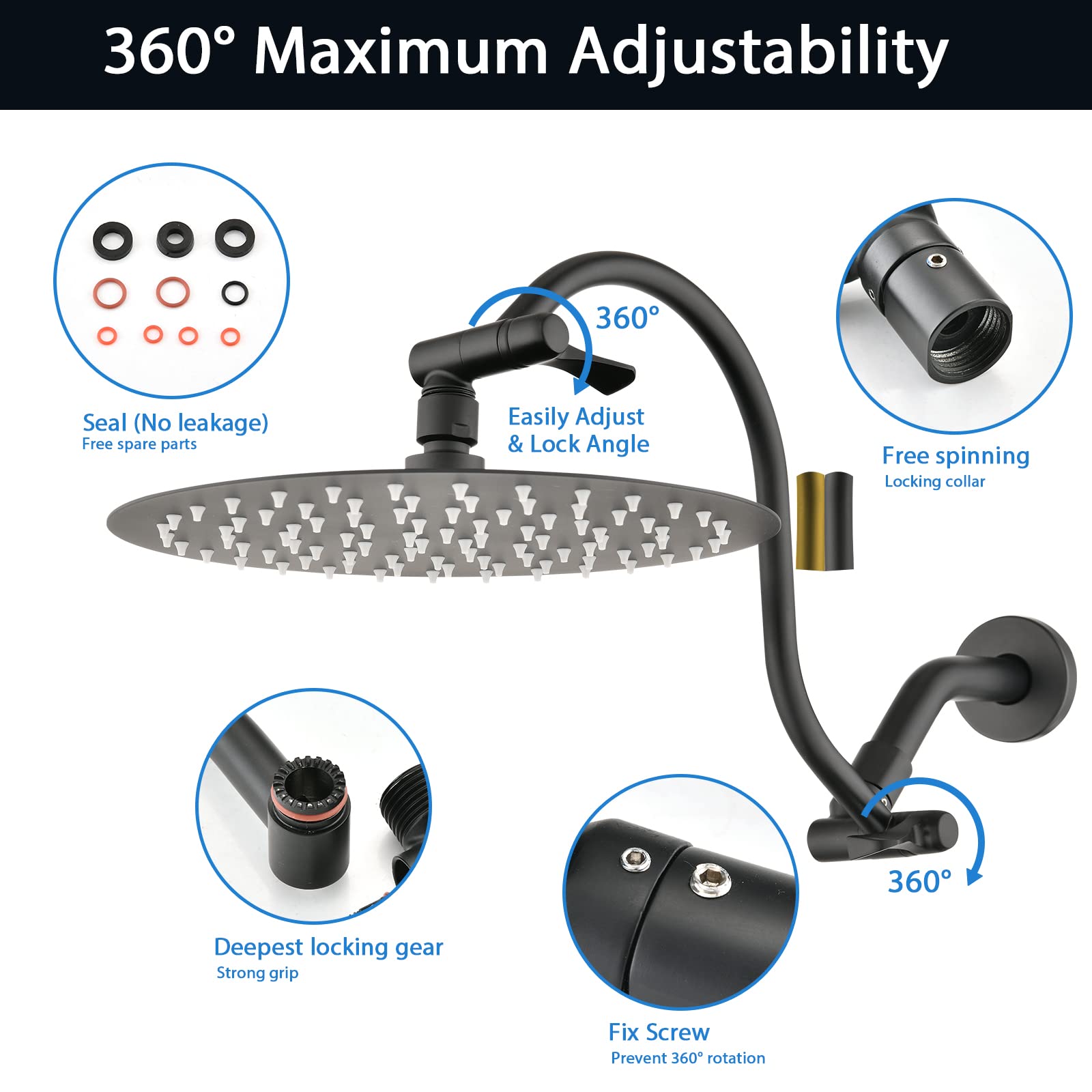 PDPBath Grand Pommeau De Douche à Effet Pluie De 25,4 Cm Avec