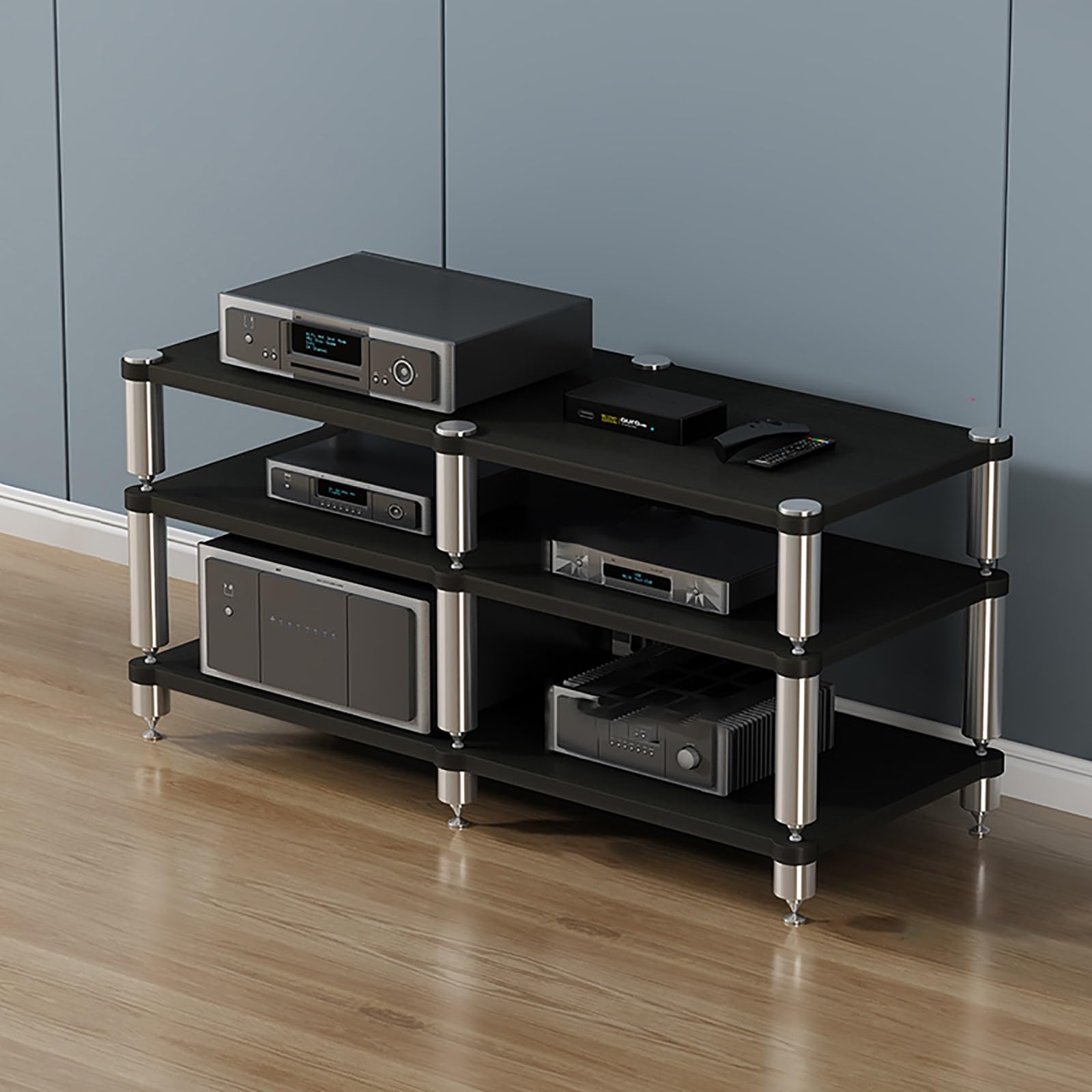 Supporto multimediale portatile da gioco, elegante rack audio e ripiano per proiettore, torre AV per lettore DVD, console e accessori, perfetto per home theater e configurazione di gioco