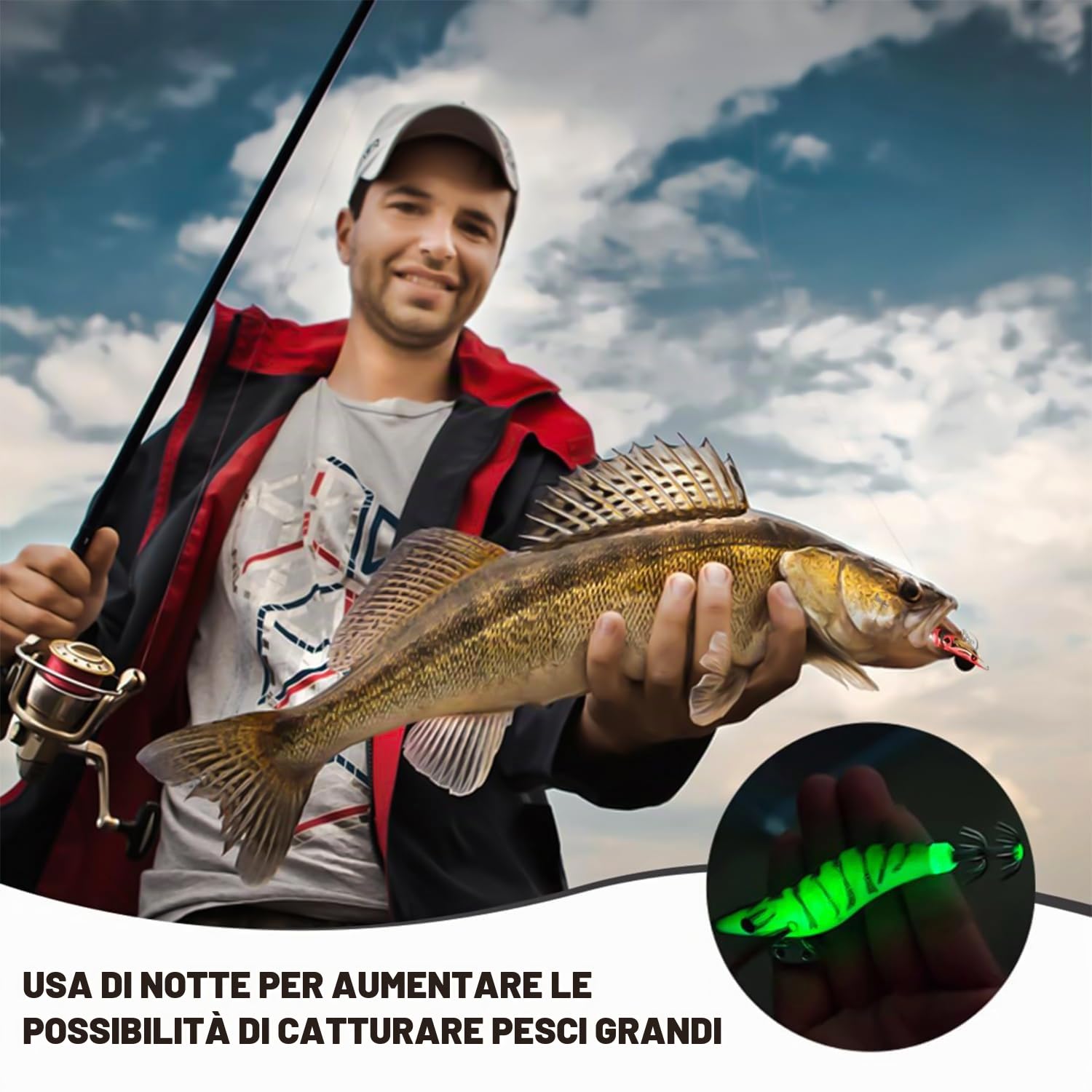 MagiSel Esche luminose pesca seppie, 4 Pcs esca per la pesca di calamari polpo esca per gamberetti, Ami per calamari di gamberetti, Esca per calamari di gamberetti, Esca per gamberetti esche