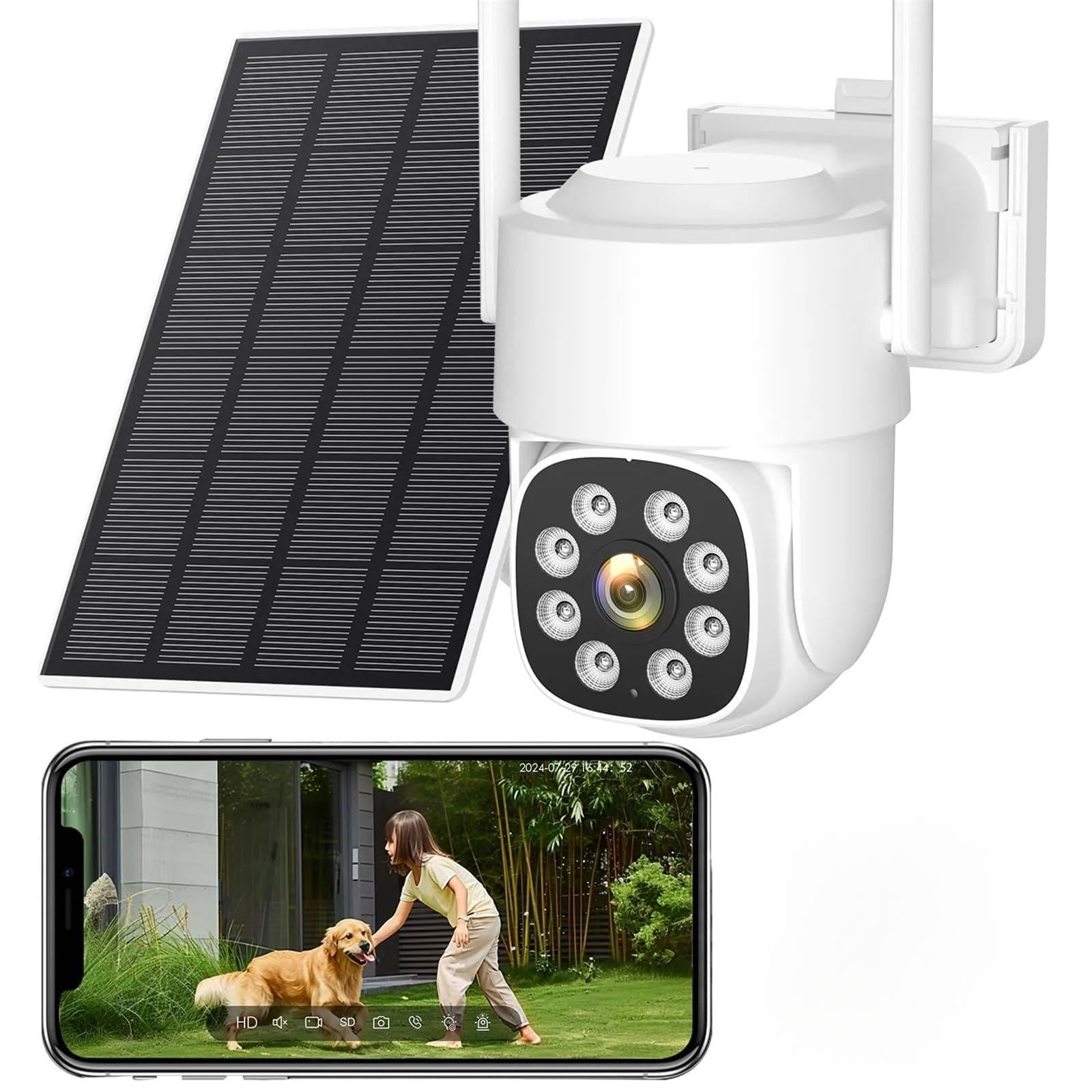 JVDDI 4MP 4G SIM Card Camera with Dual Lens Dual Screen WiFi Outdoor Surveillance Human Detection Security Protection PTZ IP Camera(4MP 4G 32GB Card)