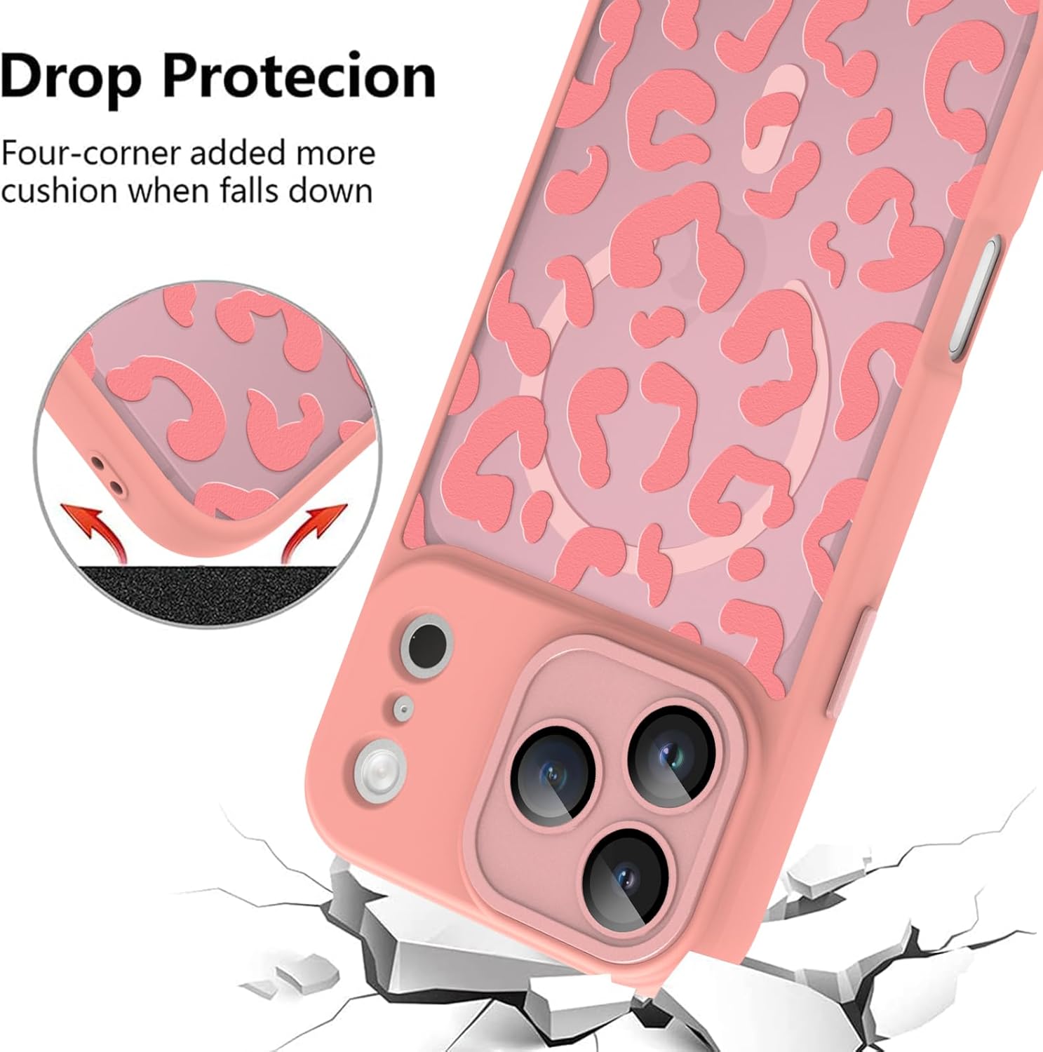 Fiyart Designed for iPhone 17 Pro Max Case Matte Leopard Print Design Compatible with MagSafe Wireless Charging,Cute Cheetah Anti-Scratch Translucent Phone Cover for Women Girls 6.9"-Pink
