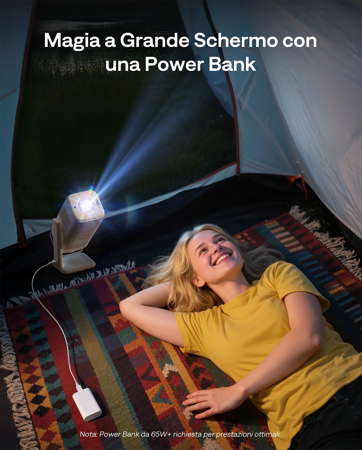 Aurzen Boom Air Mini Proiettore Portatile con Google TV&NetfIix, Supporto 4K, Ricaricabile via USB-C, Video Proiettore da Esterno con Dolby Audio, WiFi & Bluetooth, Autofocus TOF, Bianco Crema