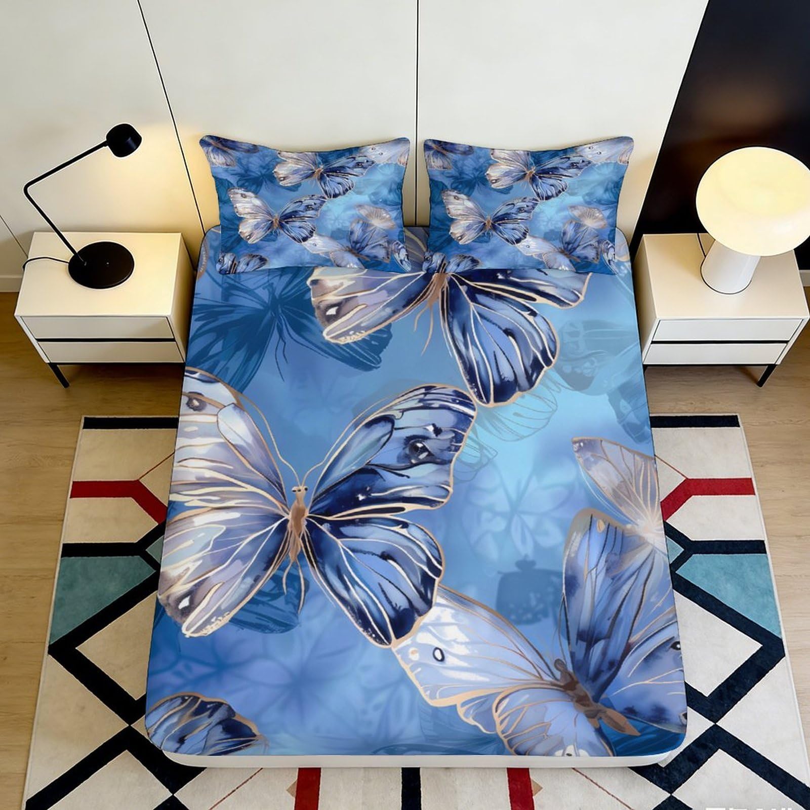 3D Printed Butterfly Fitted Sheet Microfiber Deep Pocket Full Wrap for Bedroom Bedding Butterfly Mattress Fitted Cover for Adults Teens 180x200x25cm