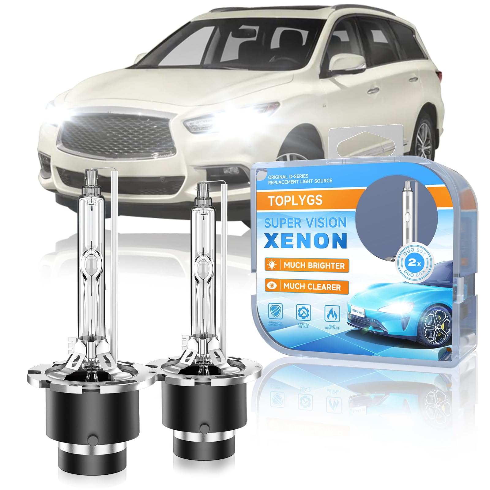 TOPLYGS D2S HID Xenon Headlight Bulb Fit for Infiniti QX60 2014-2020 QX56 QX80 M56 2011 2012 2013 QX50 2014-2017, 6000K White, 35W OEM High Low Beam