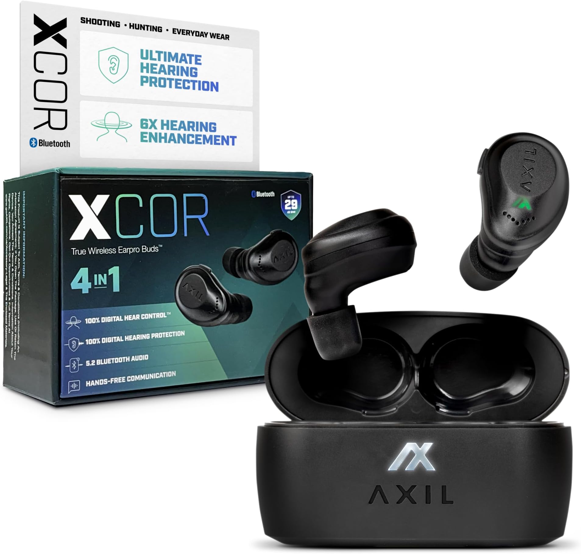 AXIL XCOR PRO Wireless Earbuds Bluetooth — HearPRO Buds with Touch Control — Bluetooth Enhancement — Hearing Protection — Dust & Water Resistant — Wind Resistant True Wireless Earbuds.