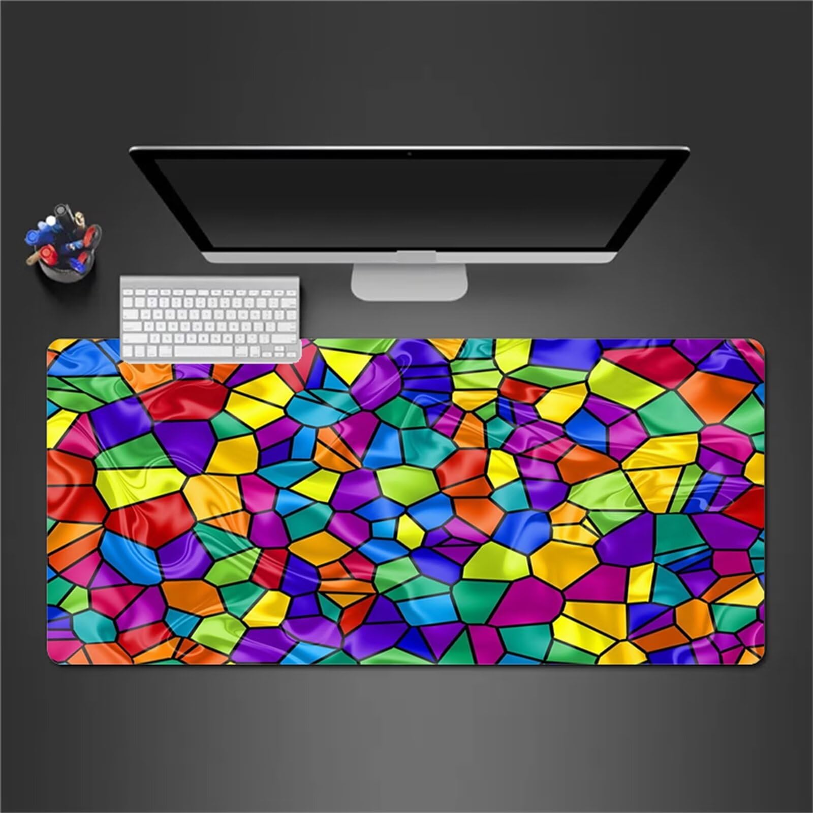 Alfombrilla Raton Gaming XXL 1200x600x2cm Alfombrilla de Ratón Grande Alfombrilla Gaming de Escritorio con Base Antideslizante para Gamers PC y Portátil (Geometría Azul)