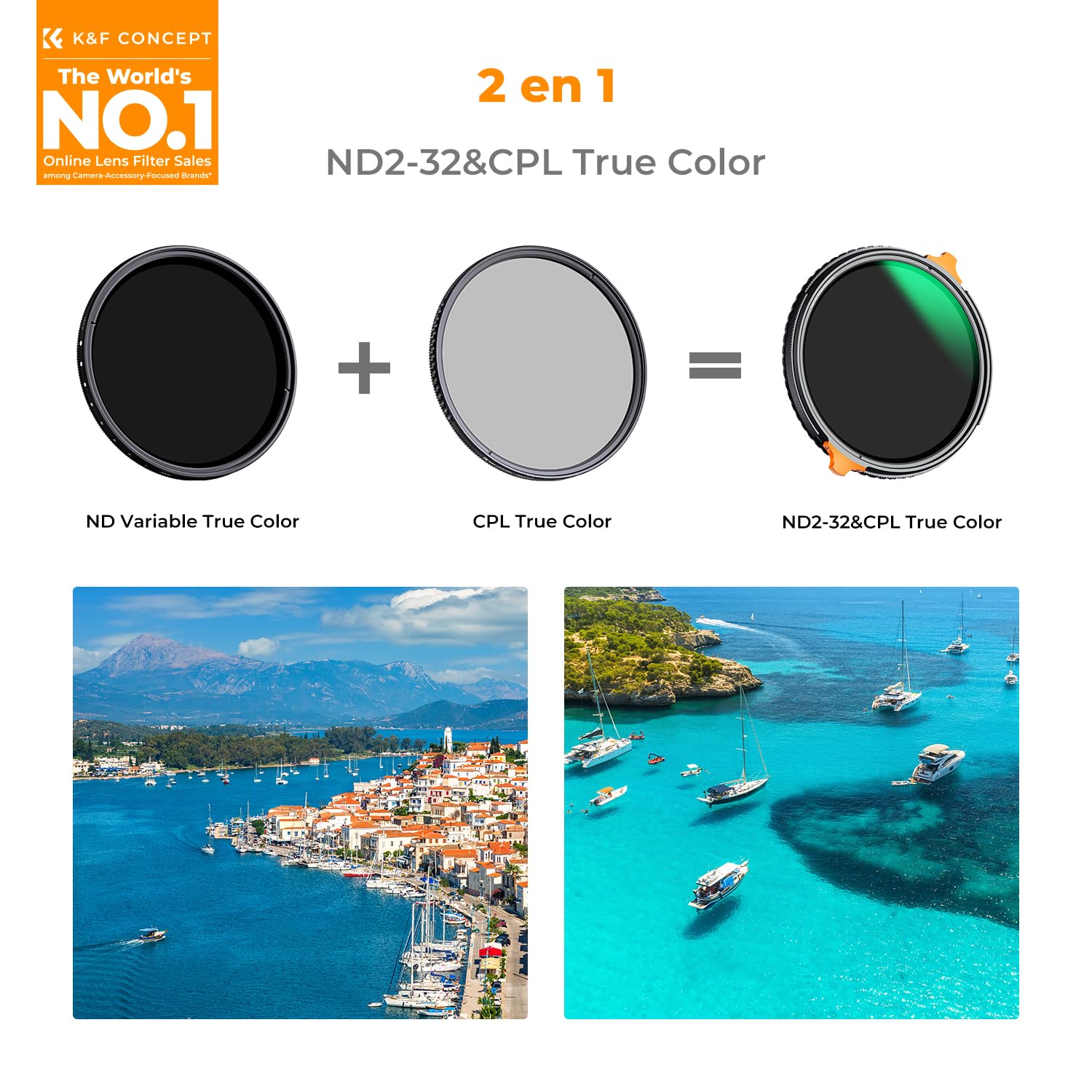 K&F CONCEPT 67 mm Filtre Polarisant CPL ND2-ND32 Variable True Color 2 en 1 pour Objectif Appareil Photo