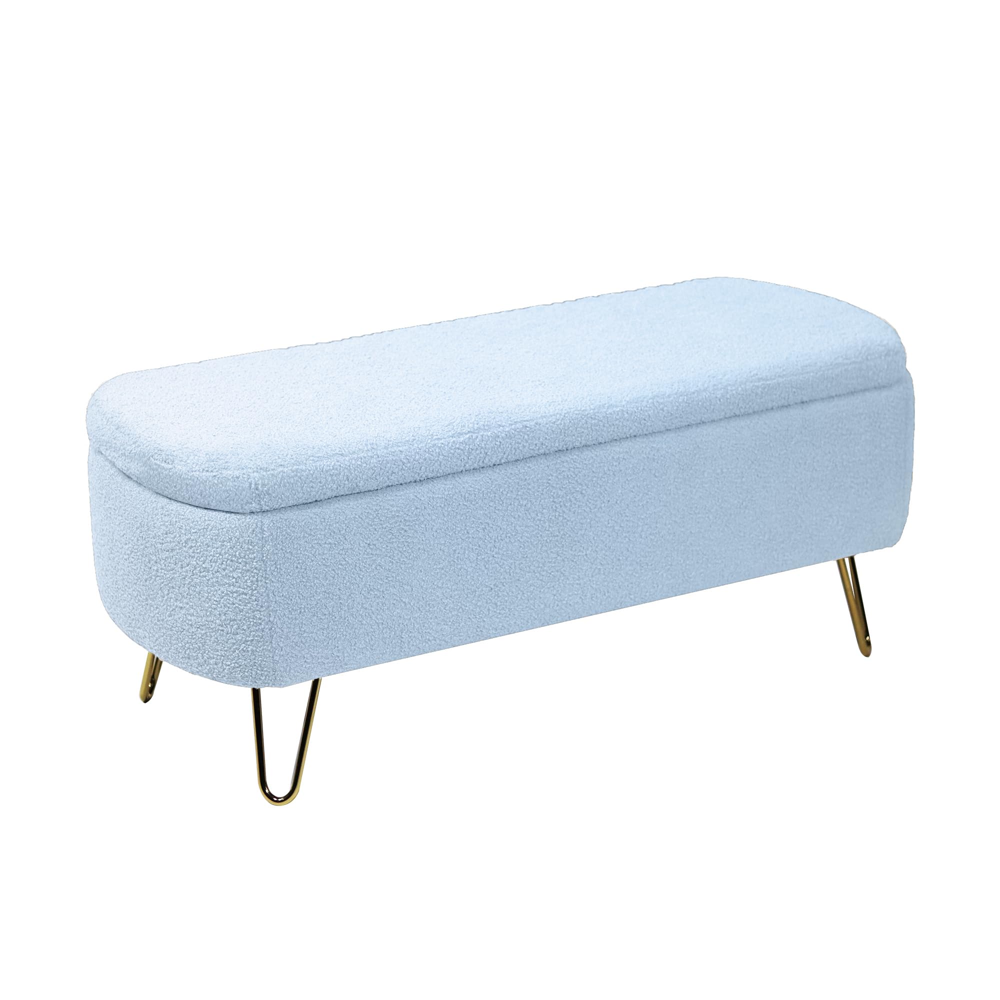 LUXFFY Modern Bedroom Storage Bench with Large Storage Space, End of Bed Storage Bench Footstool with Metal Legs for Living Room, Entrance and Bedroom, Blue
