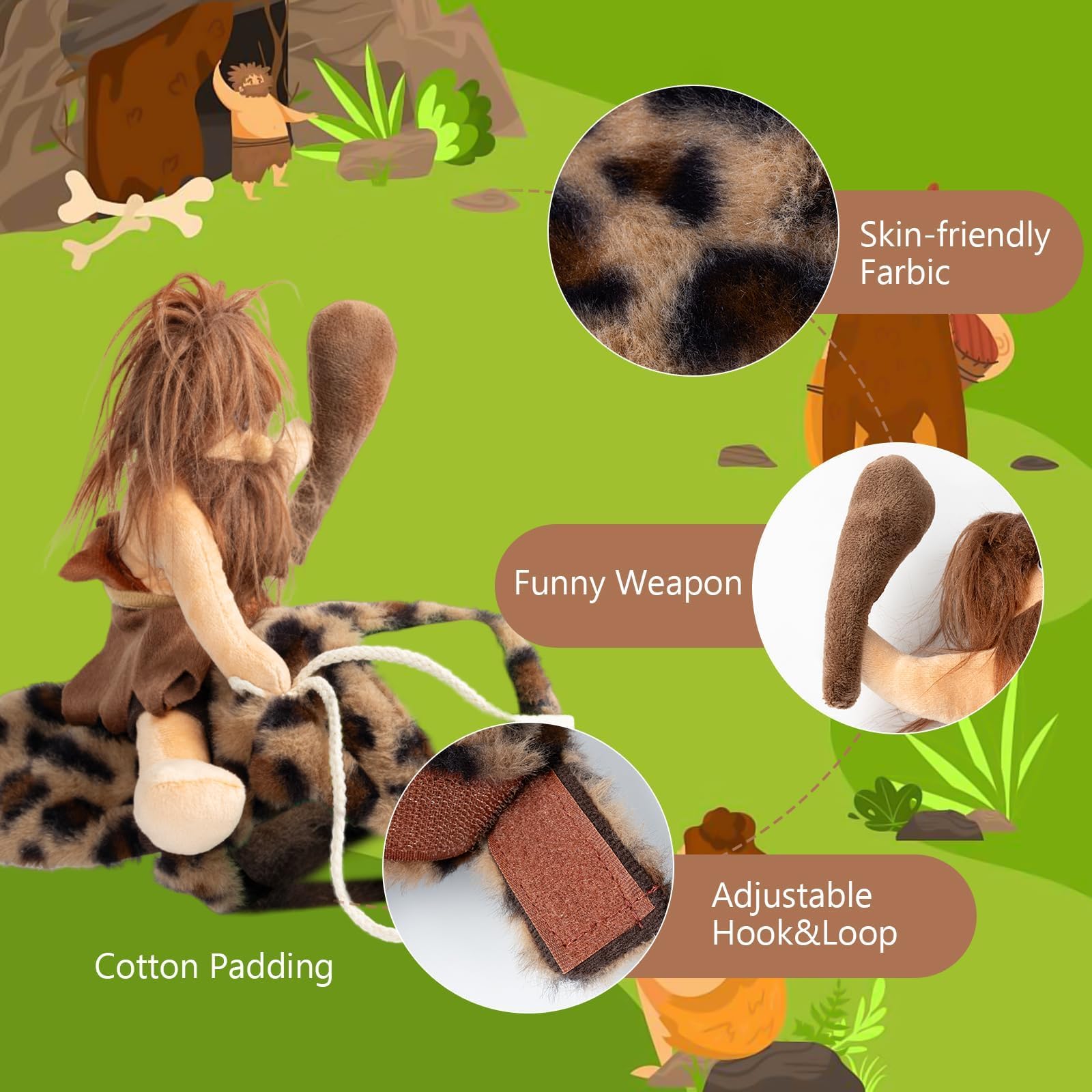 DELIFUR Costume di Halloween per cani, divertente, da cowboy, da equitazione, costume per animali domestici, costume da cowboy, per cani di taglia piccola, media e grande (uomo primitivo, XL)