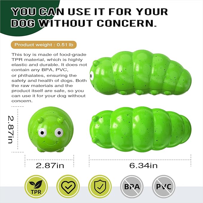 Large Size BouncyLarva Dog Squeak Toy for Medium/Large Aggressive Chewers Breed Dogs Durable Squeak Halloween Toys & Birthday Gift Green