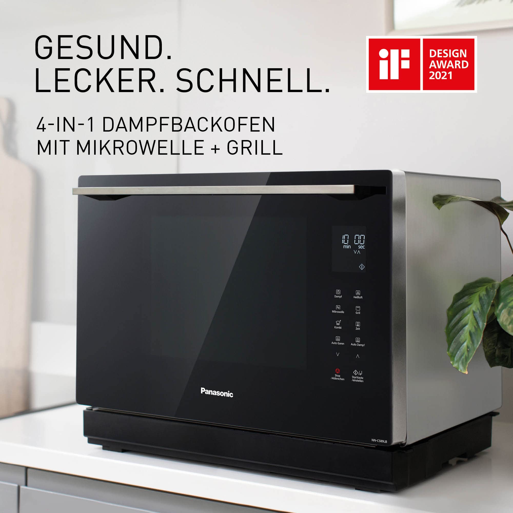 Panasonic NN-CS89LBGPG 4-in-1 Kombi-Mikrowelle, Dampfofen & Grill, 31 Liter, 1000 W, zwei Ebenen, Genius-Sensor, automatisches Aufwärmen, 36 Programme, einfache Reinigung, kompakt, Edelstahl
