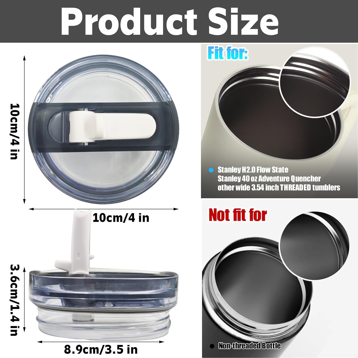 2 Pack 40 oz Detachable Flip Straw Lid for Stanley Quencher ProTour, Leak Proof for Stanley Lid Replacement Spill Proof Reusable Tumbler Cover Compatible with Stanley Cup (B-White+Light Pink) - Image 2